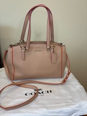 COACH F20476 Christie Carryall Crossgrain Leather Purse Blush Pink Orange